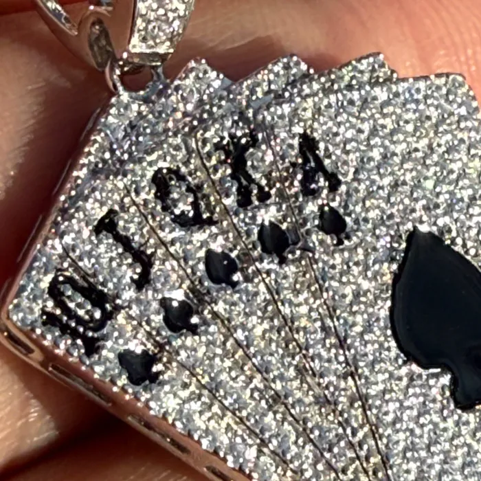 Bling Cartel Necklaces 925 Sterling Silver Pendant Playing Cards CZ Royal Flush Aces of Spades Bling Cartel Necklaces 925 Sterling Silver Pendant Playing Cards CZ Royal Flush Aces of Spades