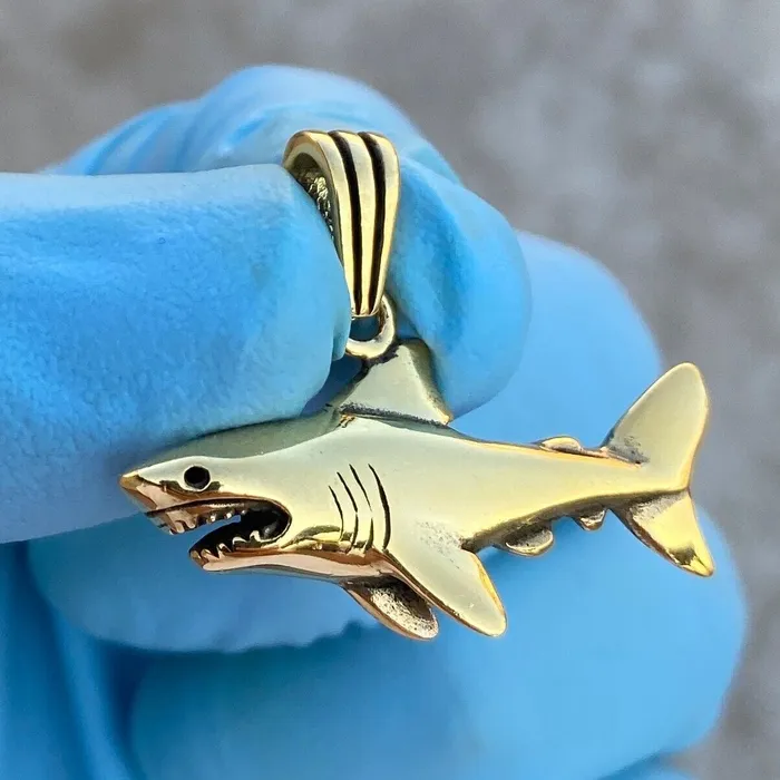 Bling Cartel Necklaces Shark Pendant 14K Gold Plated Over Solid 925 Sterling Silver Bling Cartel Necklaces Shark Pendant 14K Gold Plated Over Solid 925 Sterling Silver