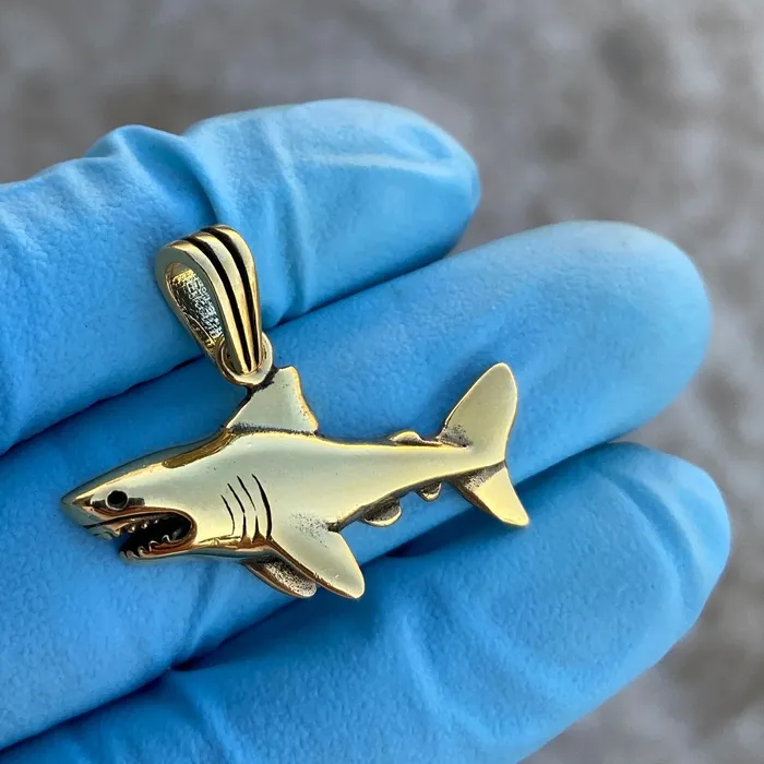 Bling Cartel Necklaces Shark Pendant 14K Gold Plated Over Solid 925 Sterling Silver Bling Cartel Necklaces Shark Pendant 14K Gold Plated Over Solid 925 Sterling Silver