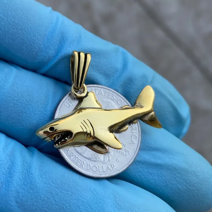 Bling Cartel Necklaces Shark Pendant 14K Gold Plated Over Solid 925 Sterling Silver Bling Cartel Necklaces Shark Pendant 14K Gold Plated Over Solid 925 Sterling Silver