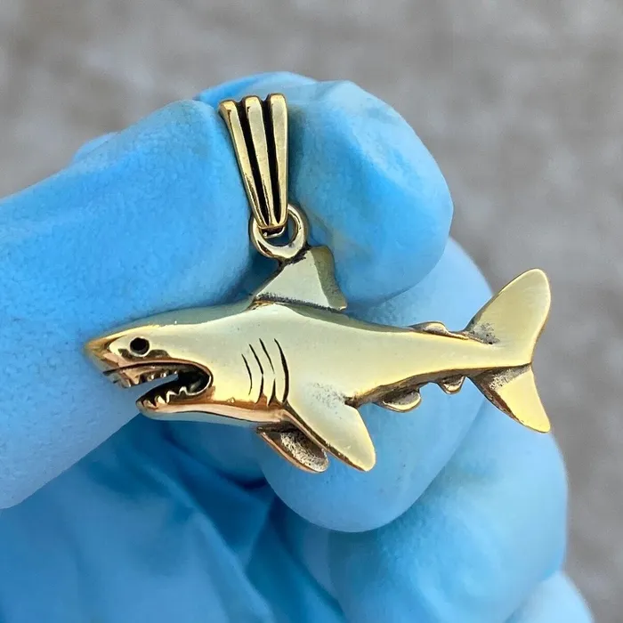 Bling Cartel Necklaces Shark Pendant 14K Gold Plated Over Solid 925 Sterling Silver Bling Cartel Necklaces Shark Pendant 14K Gold Plated Over Solid 925 Sterling Silver