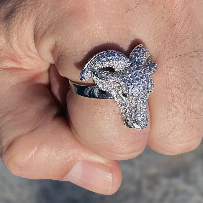 Bling Cartel Rings Real Solid 925 Sterling Silver Goat Head Ring Iced CZ Flooded Out Bling Cartel Rings Real Solid 925 Sterling Silver Goat Head Ring Iced CZ Flooded Out