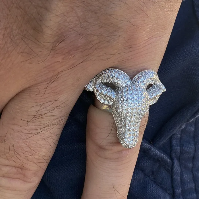 Bling Cartel Rings Real Solid 925 Sterling Silver Goat Head Ring Iced CZ Flooded Out Bling Cartel Rings Real Solid 925 Sterling Silver Goat Head Ring Iced CZ Flooded Out