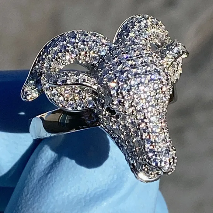 Bling Cartel Rings Real Solid 925 Sterling Silver Goat Head Ring Iced CZ Flooded Out Bling Cartel Rings Real Solid 925 Sterling Silver Goat Head Ring Iced CZ Flooded Out