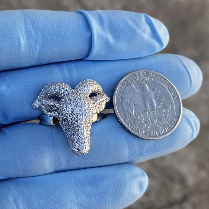 Bling Cartel Rings Real Solid 925 Sterling Silver Goat Head Ring Iced CZ Flooded Out Bling Cartel Rings Real Solid 925 Sterling Silver Goat Head Ring Iced CZ Flooded Out