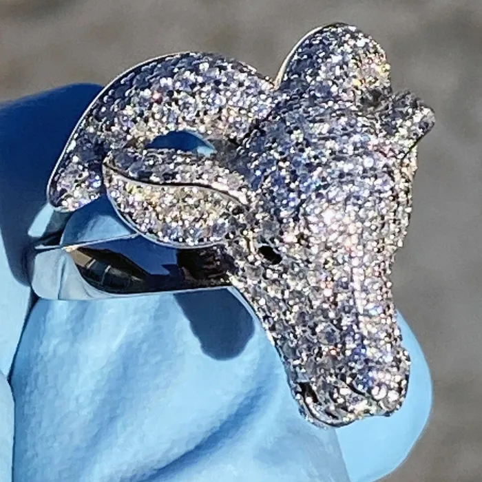Bling Cartel Rings Real Solid 925 Sterling Silver Goat Head Ring Iced CZ Flooded Out Bling Cartel Rings Real Solid 925 Sterling Silver Goat Head Ring Iced CZ Flooded Out