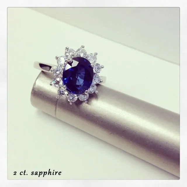 Blue Sapphire Halo Engagement Ring deBebians Rings