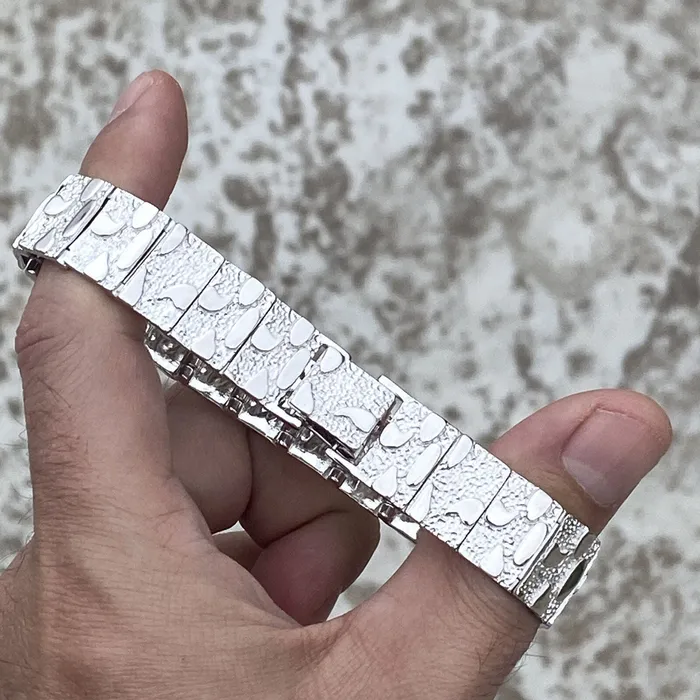 Bracelets Bling Cartel Nugget Bracelet Real Solid 925 Sterling Silver 85 x 16MM Thick Bracelets Bling Cartel Nugget Bracelet Real Solid 925 Sterling Silver 85 x 16MM Thick