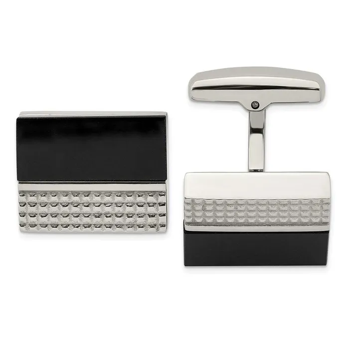 Bracelets Chisel Stainless Steel Black Agate Textured Cufflinks