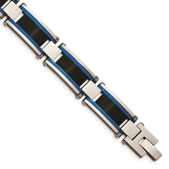 Bracelets Chisel Stainless Steel Brushed and Polished Black Blue IPplated 875in Bracelet Bracelets Chisel Stainless Steel Brushed and Polished Black Blue IPplated 875in Bracelet