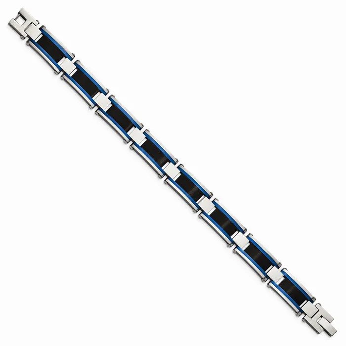 Bracelets Chisel Stainless Steel Brushed and Polished Black Blue IPplated 875in Bracelet Bracelets Chisel Stainless Steel Brushed and Polished Black Blue IPplated 875in Bracelet
