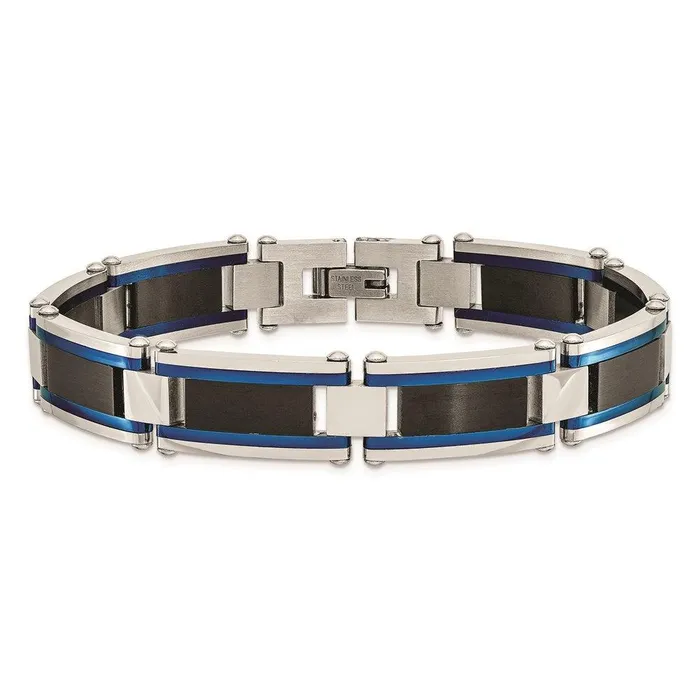 Bracelets Chisel Stainless Steel Brushed and Polished Black Blue IPplated 875in Bracelet Bracelets Chisel Stainless Steel Brushed and Polished Black Blue IPplated 875in Bracelet