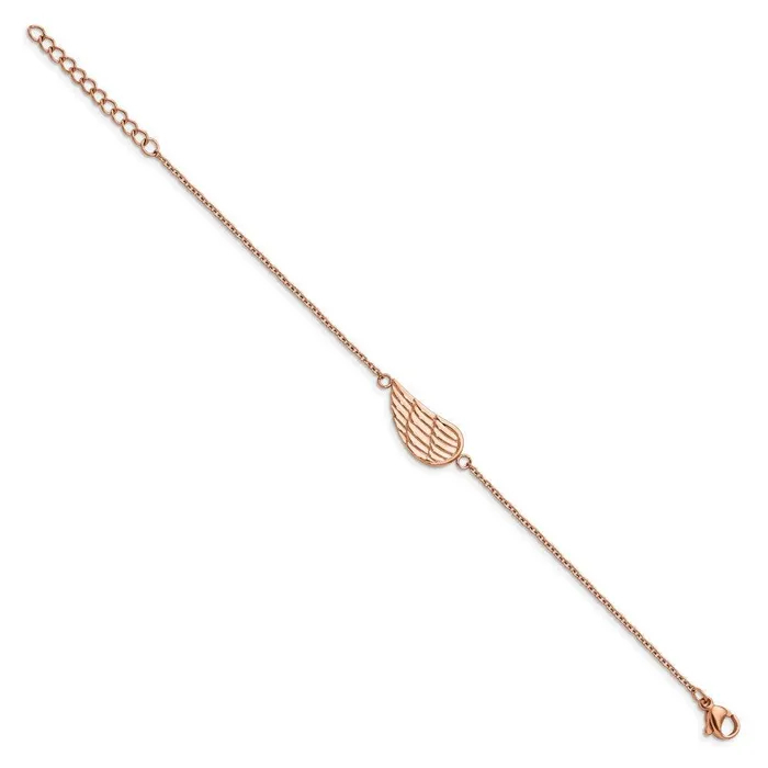 Bracelets Chisel Stainless Steel Brushed Polished Rose IP w125in ext Angel Wing Bracele Bracelets Chisel Stainless Steel Brushed Polished Rose IP w125in ext Angel Wing Bracele