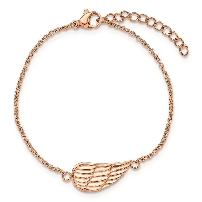 Bracelets Chisel Stainless Steel Brushed Polished Rose IP w125in ext Angel Wing Bracele Bracelets Chisel Stainless Steel Brushed Polished Rose IP w125in ext Angel Wing Bracele