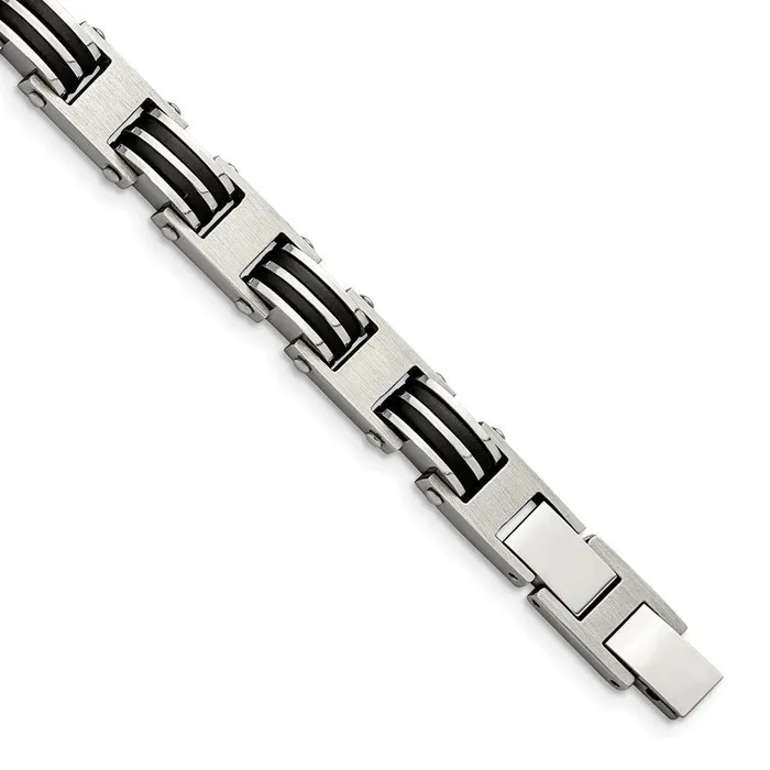 Bracelets Chisel Stainless Steel Brushed Polished wBlk Rubber w5in ext 775in Bracelet Bracelets Chisel Stainless Steel Brushed Polished wBlk Rubber w5in ext 775in Bracelet