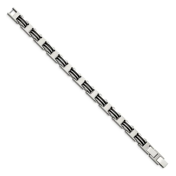 Bracelets Chisel Stainless Steel Brushed Polished wBlk Rubber w5in ext 775in Bracelet Bracelets Chisel Stainless Steel Brushed Polished wBlk Rubber w5in ext 775in Bracelet