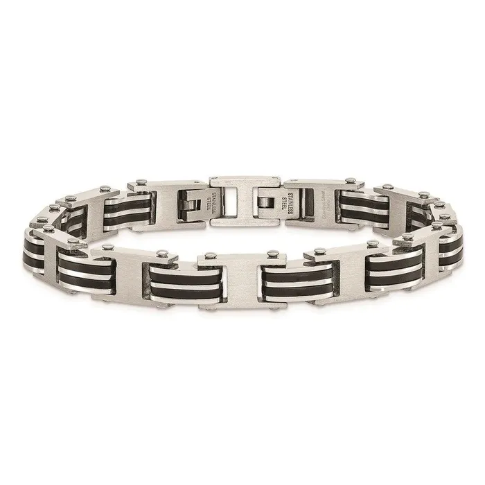 Bracelets Chisel Stainless Steel Brushed Polished wBlk Rubber w5in ext 775in Bracelet Bracelets Chisel Stainless Steel Brushed Polished wBlk Rubber w5in ext 775in Bracelet