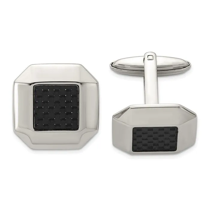 Bracelets Chisel Stainless Steel Polished Black Carbon Fiber Inlay Cufflinks