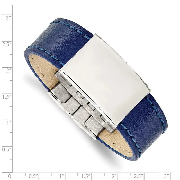 Bracelets Chisel Stainless Steel Polished Blue Leather 825in ID Bracelet Bracelets Chisel Stainless Steel Polished Blue Leather 825in ID Bracelet