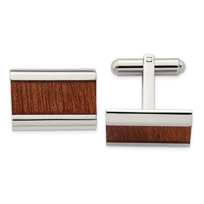 Bracelets Chisel Stainless Steel Polished Light Brown Wood Inlay Enameled Cufflinks Bracelets Chisel Stainless Steel Polished Light Brown Wood Inlay Enameled Cufflinks