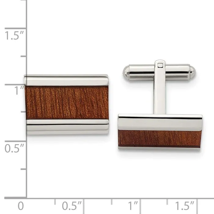 Bracelets Chisel Stainless Steel Polished Light Brown Wood Inlay Enameled Cufflinks Bracelets Chisel Stainless Steel Polished Light Brown Wood Inlay Enameled Cufflinks
