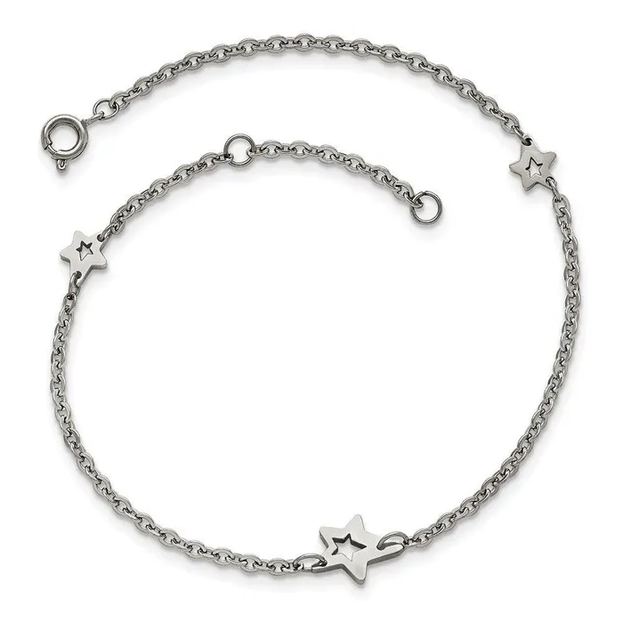Bracelets Chisel Stainless Steel Polished Stars with 1in extension Anklet