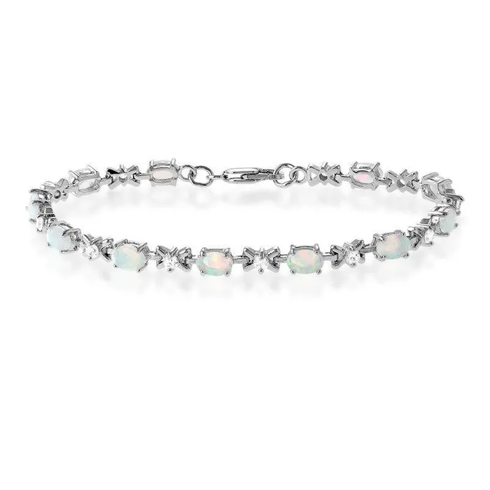 Bracelets Classic Sterling Silver CZ and Oval White Opal Stones Bracelet 7 Bracelets Classic Sterling Silver CZ and Oval White Opal Stones Bracelet 7