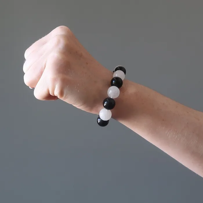 Bracelets Satin Crystals Black Obsidian Bracelet Snow Quartz Guardian