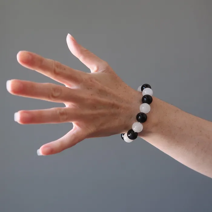 Bracelets Satin Crystals Black Obsidian Bracelet Snow Quartz Guardian