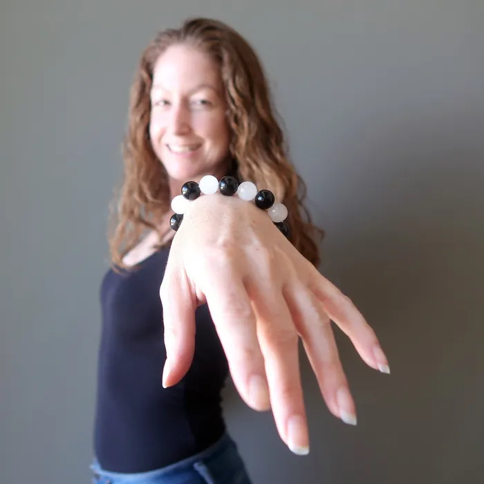 Bracelets Satin Crystals Black Obsidian Bracelet Snow Quartz Guardian