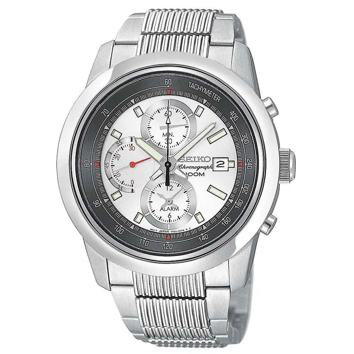 Bracelets Seiko Seiko SNAB15 Mens Chronograph Alarm White Dial Steel Bracelet Watch Bracelets Seiko Seiko SNAB15 Mens Chronograph Alarm White Dial Steel Bracelet Watch