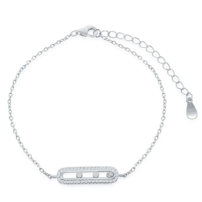 Bracelets Sterling Silver Rectangle with Sliding BezelSet CZ Bracelet 6 Classic Bracelets Sterling Silver Rectangle with Sliding BezelSet CZ Bracelet 6 Classic