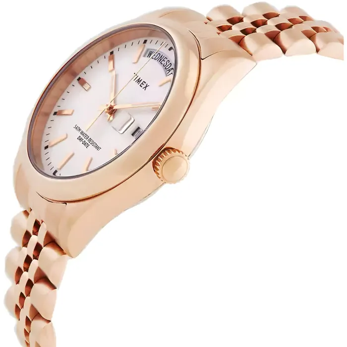 Bracelets Timex Timex Womens Watch Legacy White Dial Rose Gold Bracelet DayDate TW2W32200VQ Bracelets Timex Timex Womens Watch Legacy White Dial Rose Gold Bracelet DayDate TW2W32200VQ