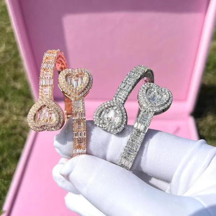 Bracelets VVS Jewelry 6MM Baguette Heart Wrist Bangle Bracelet