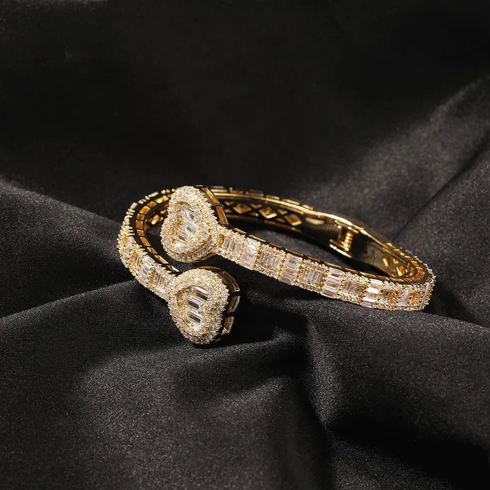 Bracelets VVS Jewelry 6MM Baguette Heart Wrist Bangle Bracelet
