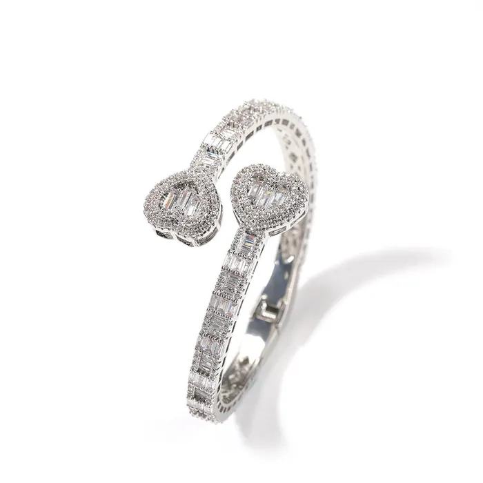 Bracelets VVS Jewelry 6MM Baguette Heart Wrist Bangle Bracelet
