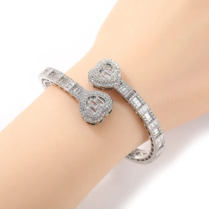Bracelets VVS Jewelry 6MM Baguette Heart Wrist Bangle Bracelet