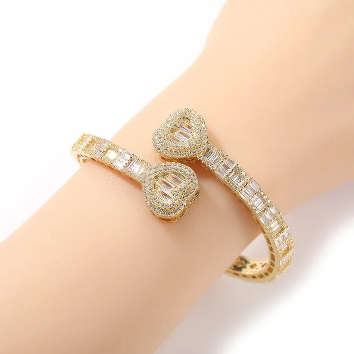Bracelets VVS Jewelry 6MM Baguette Heart Wrist Bangle Bracelet