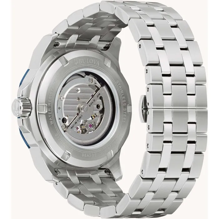 Bulova Bracelets Bulova Mens Watch Marine Star Open Heart Silver and Blue Dial Bracelet 98A302 Bulova Bracelets Bulova Mens Watch Marine Star Open Heart Silver and Blue Dial Bracelet 98A302