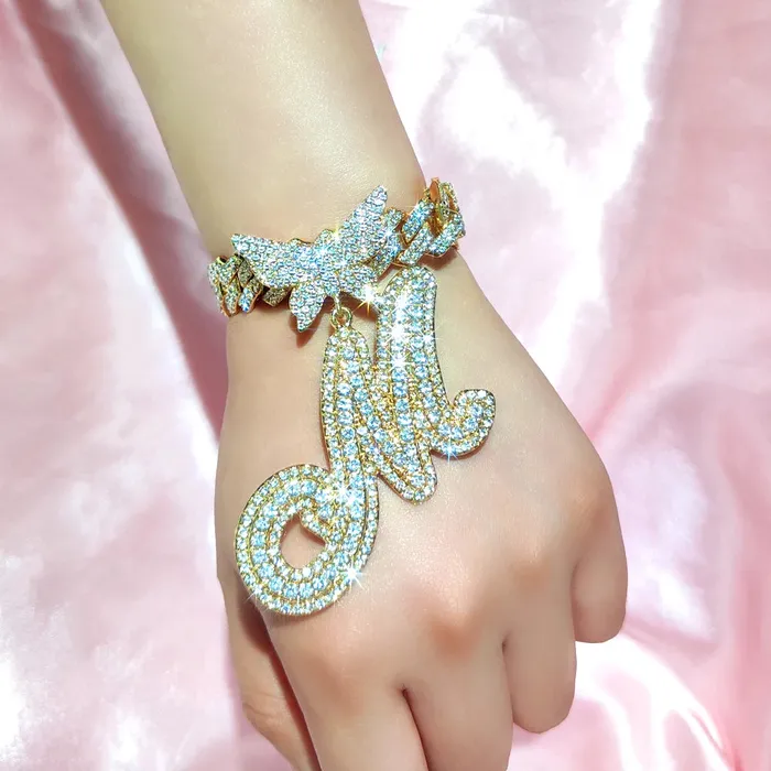 Butterfly Initial Cuban Necklace Bracelet Bundle VVS Jewelry Necklaces
