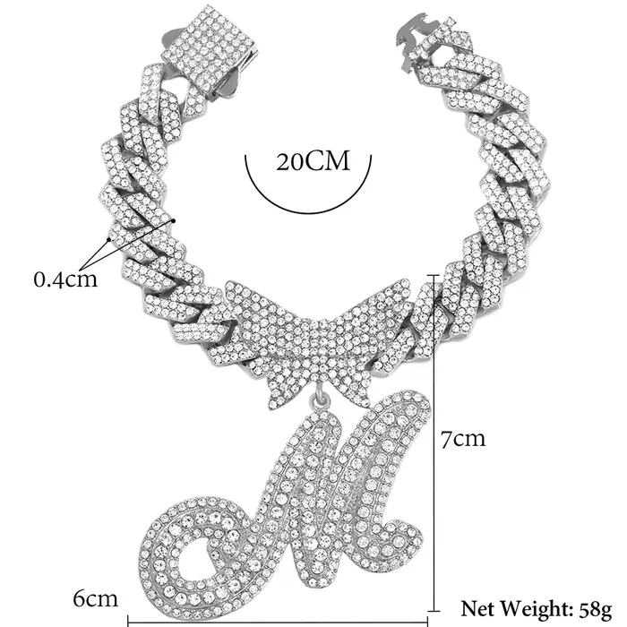 Butterfly Initial Cuban Necklace Bracelet Bundle VVS Jewelry Necklaces