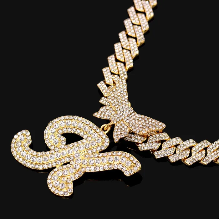Butterfly Initial Cuban Necklace Bracelet Bundle VVS Jewelry Necklaces