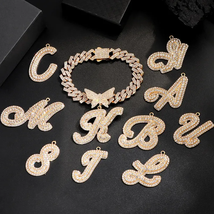 Butterfly Initial Cuban Necklace Bracelet Bundle VVS Jewelry Necklaces