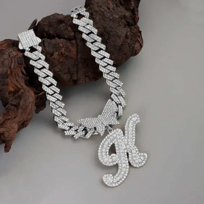 Butterfly Initial Cuban Necklace Bracelet Bundle VVS Jewelry Necklaces