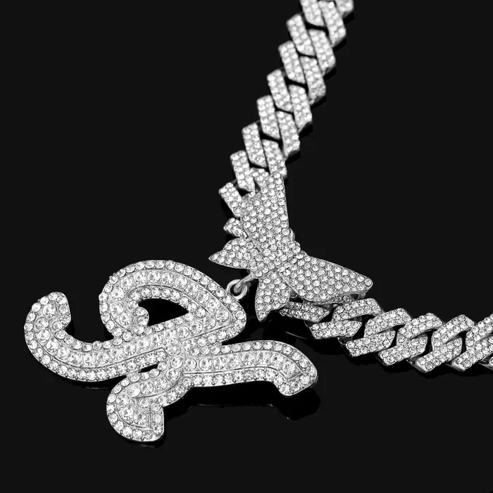 Butterfly Initial Cuban Necklace Bracelet Bundle VVS Jewelry Necklaces