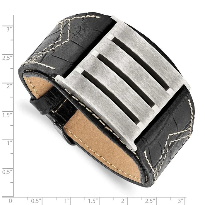 Chisel Bracelets Stainless Steel Black Leather Adjustable Buckle Bracelet Chisel Bracelets Stainless Steel Black Leather Adjustable Buckle Bracelet
