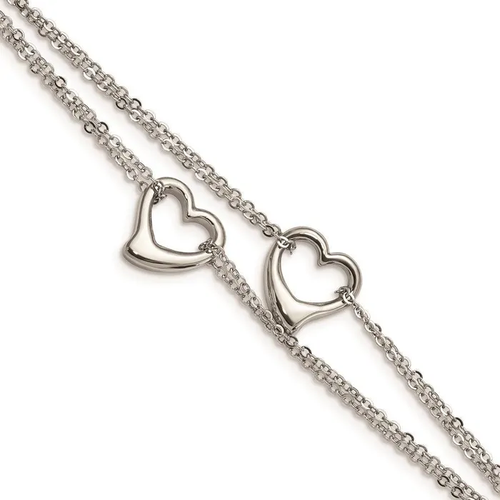 Chisel Bracelets Stainless Steel Cutout Hearts 7in Bracelet