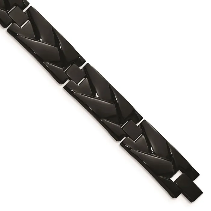 Chisel Bracelets Stainless Steel Polished Black IPplated 9in Link Bracelet
