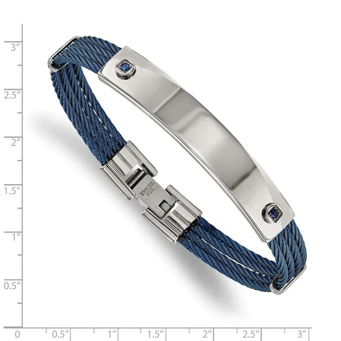 Chisel Bracelets Stainless Steel Polished Blue IPplated Cable Blue CZ 725in ID Bracelet Chisel Bracelets Stainless Steel Polished Blue IPplated Cable Blue CZ 725in ID Bracelet