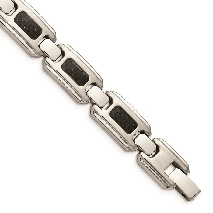 Chisel Bracelets Stainless Steel Polished Brushed Black Carbon Fiber Inlay Bracelet Chisel Bracelets Stainless Steel Polished Brushed Black Carbon Fiber Inlay Bracelet